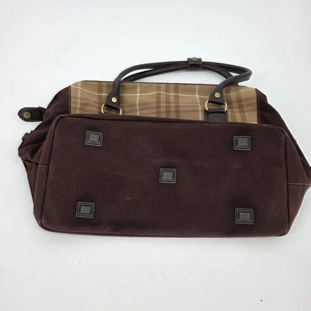 Vintage Eddie Bauer Carry on Weekend Bag Luggage Tartan Plaid Canvas Leather $$$